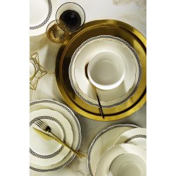 Сервиз за хранене Kütahya Porcelain 24 части, 6 човека, цвят бяло с черно и златен кант
