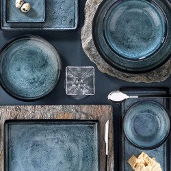 Сервиз за хранене Kütahya Porcelain 24 части, 6 човека, син цвят с ефект