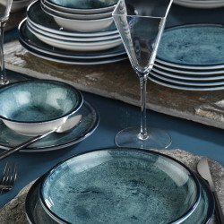 Сервиз за хранене Kütahya Porcelain 24 части, 6 човека, син цвят с ефект