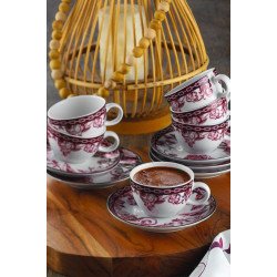 Сервиз за кафе Kütahya Porcelain 12 части, 6 човека, цвят бяло и червено