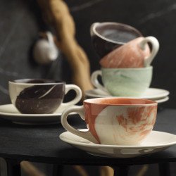 Сервиз за кафе Kütahya Porcelain, кафяво-сив мрамор от 4 части