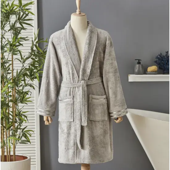 Луксозен халат за баня Nautica Home от 100% памук в сив цвят, размер S/M