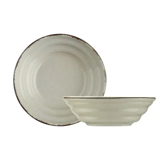 Сервиз за хранене Kütahya Porcelain 24 части, 6 човека, бежов цвят и кафяв кант